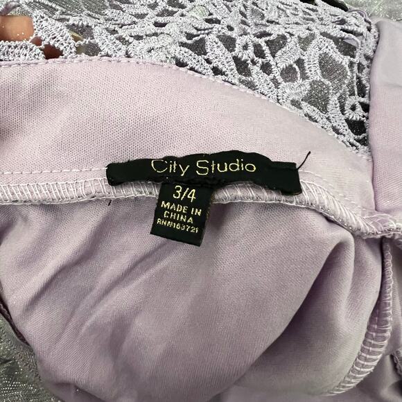 City Studio Lilac Glitter Gown Size 1/2 Lace Back Prom Dress w/ Pockets 59" Long - Picture 5 of 8